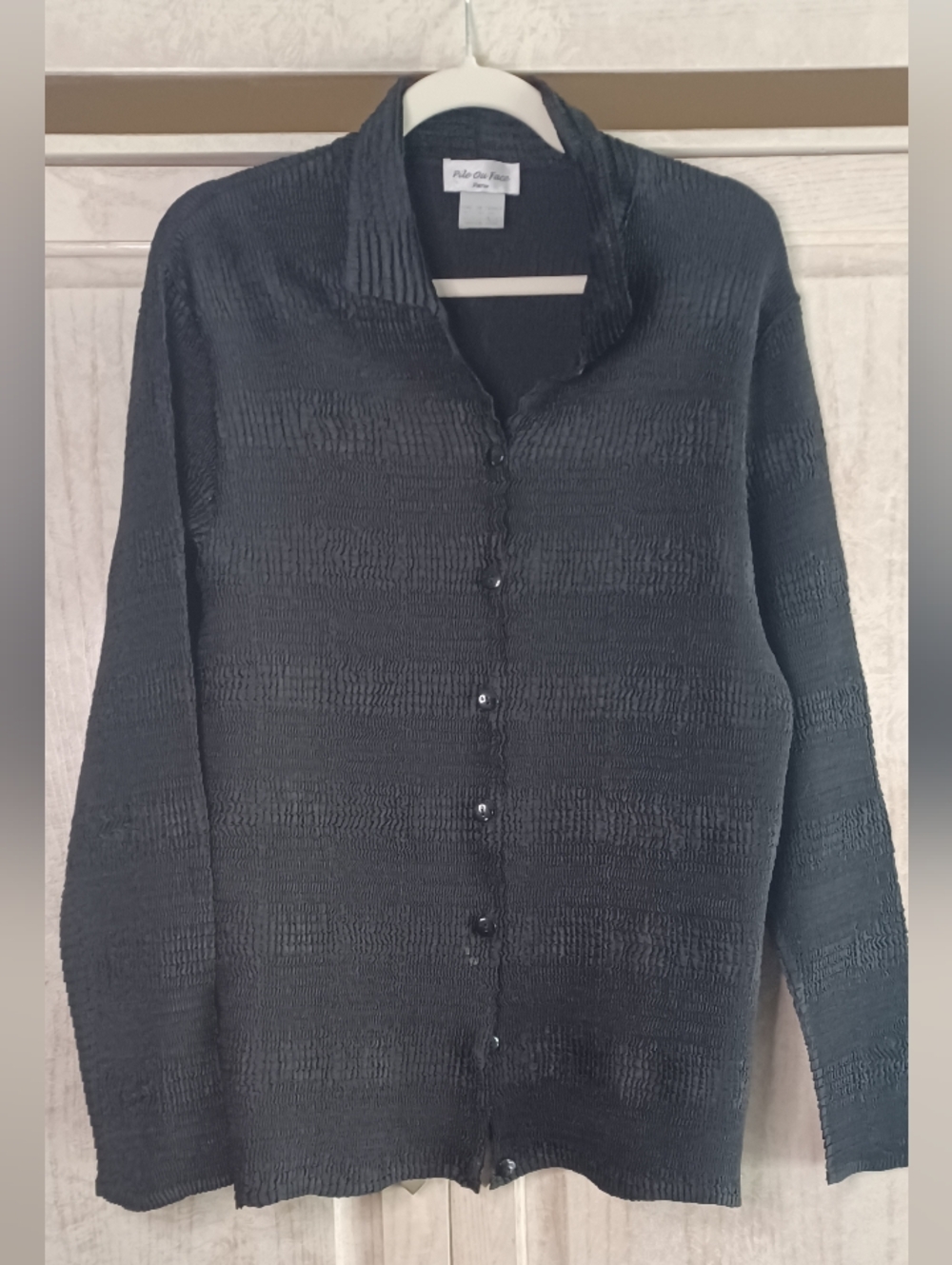 Vtg Made In France Crinkle Stretchy Button Up